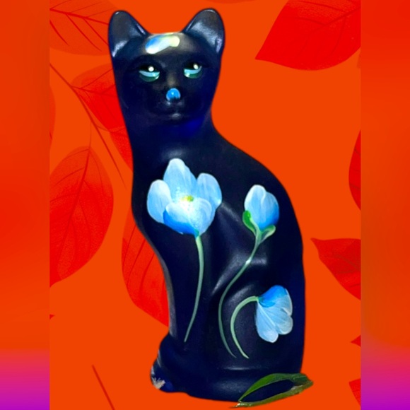 🔹VINTAGE Fenton Art Glass, Stylized Cat Figurine, Cobalt Blue 🔹 - Picture 3 of 11